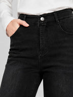 Women's solid color important stretch cropped tight jeans, fashionable and simple style, button design, suitable for spring and summer outings and dates