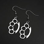 Brass Knuckles Dangle Earrings Punk Gothic Stainless Steel Earring Rivet Spike Hook Style For Edgy Streetwear Jewelry Gifts