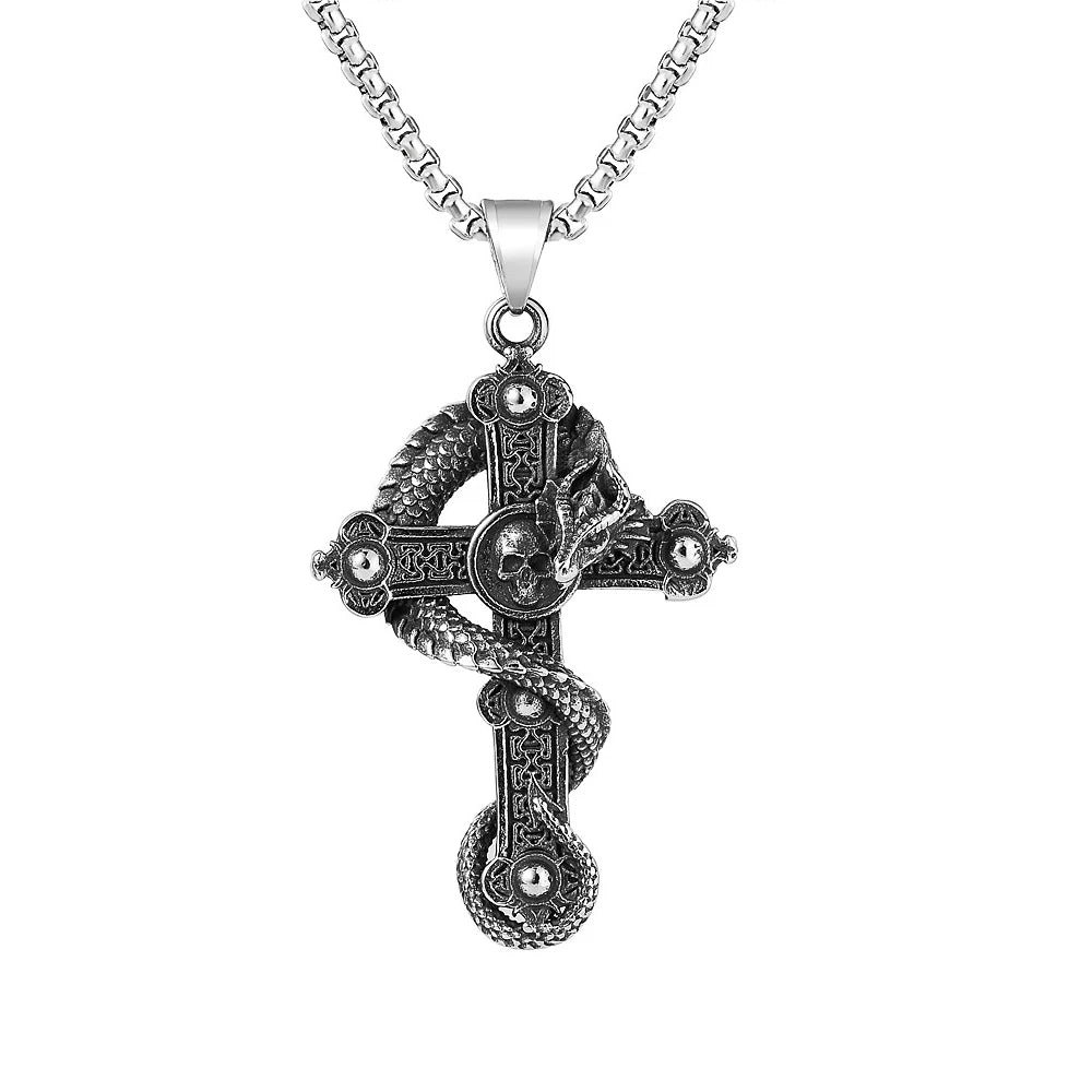 PENDRA Dragonskull Cross Pendant Necklace