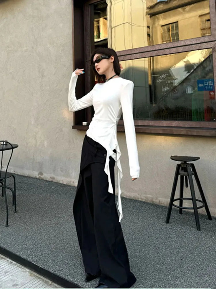 Solid Loose Spliced Button Fashion Pants for Women Patchwork Skirts Minimalism High Waist Pant Female Autumn Clothing