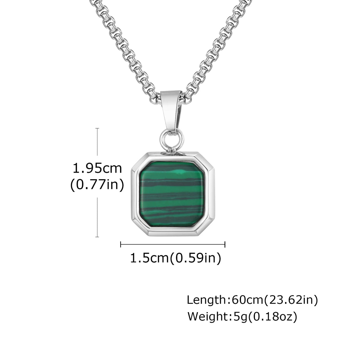 Watermelon Color Pendant Necklace for Men Boys,Green Square Round Stainless Steel Necklace,Stylish Jewelry Gifts to Husband Dad