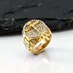 Gold Color Crucifix Jesus Cross Rings for Men,Hip Hop Stainless Steel Signet Ring with Full Rhinestone,Rapper Party Jewelry Gift