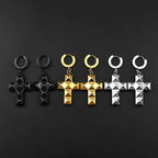 Stainless Steel Studded Rivet Cross Hoop Earrings Cool Punk Gothic Rock Pyramid Cross Drop Earrings for Men Women Goth Jewelry