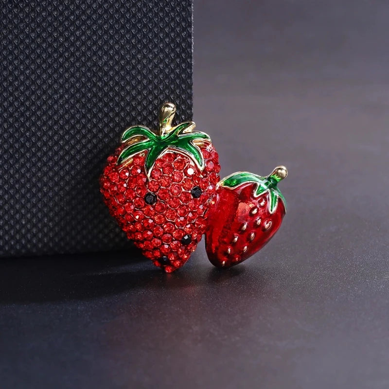 PENDRA Berry Belle Rhinestone Strawberry Brooch