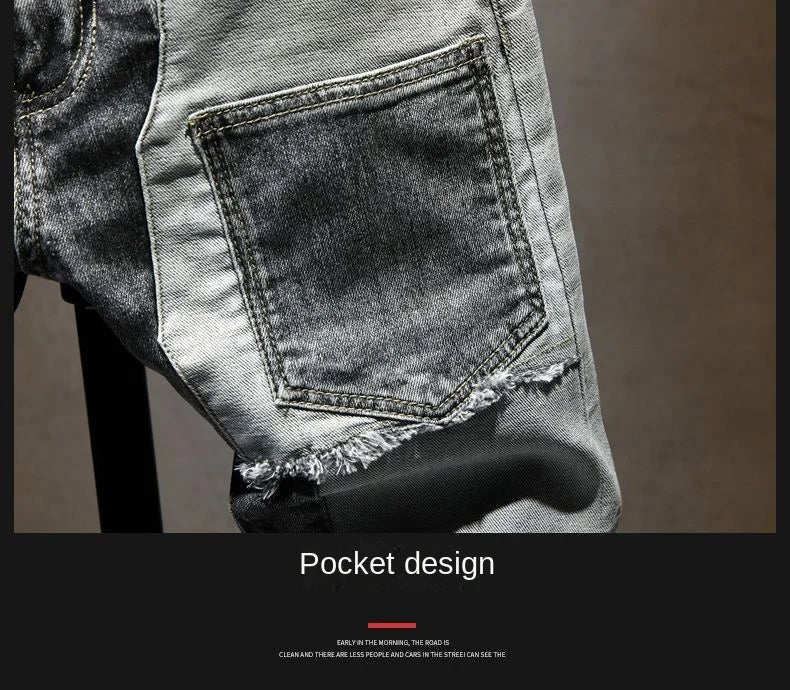 New Arrival High Quality KPOP Splicing Men's Designer Work Pants Jeans Grey Patchwork Korean Fashion Men Luxury Casual Pants