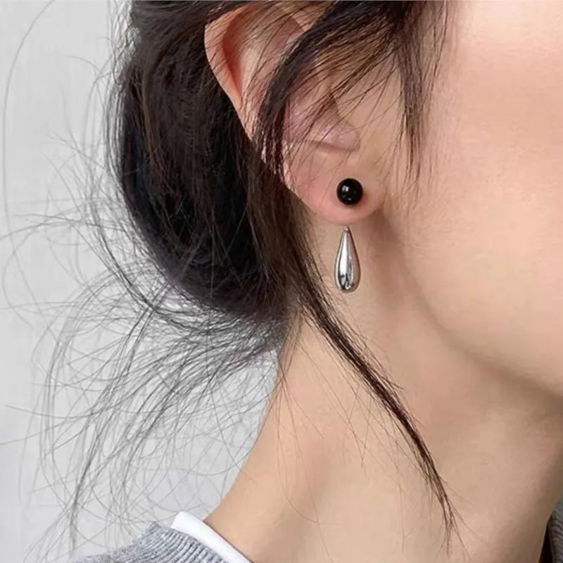 VENTFILLE 925 Sterling Silver Droplet Agate Earrings for Women Ear Stud Smooth Aesthetic Fashion Classic Jewelry Gift Dropship