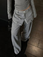 Women's Retro Slit Curtain Skirt Pants 2025 Autumn  Winter New Loose Versatile High-End Design Sense Wide-Leg Sweatpants