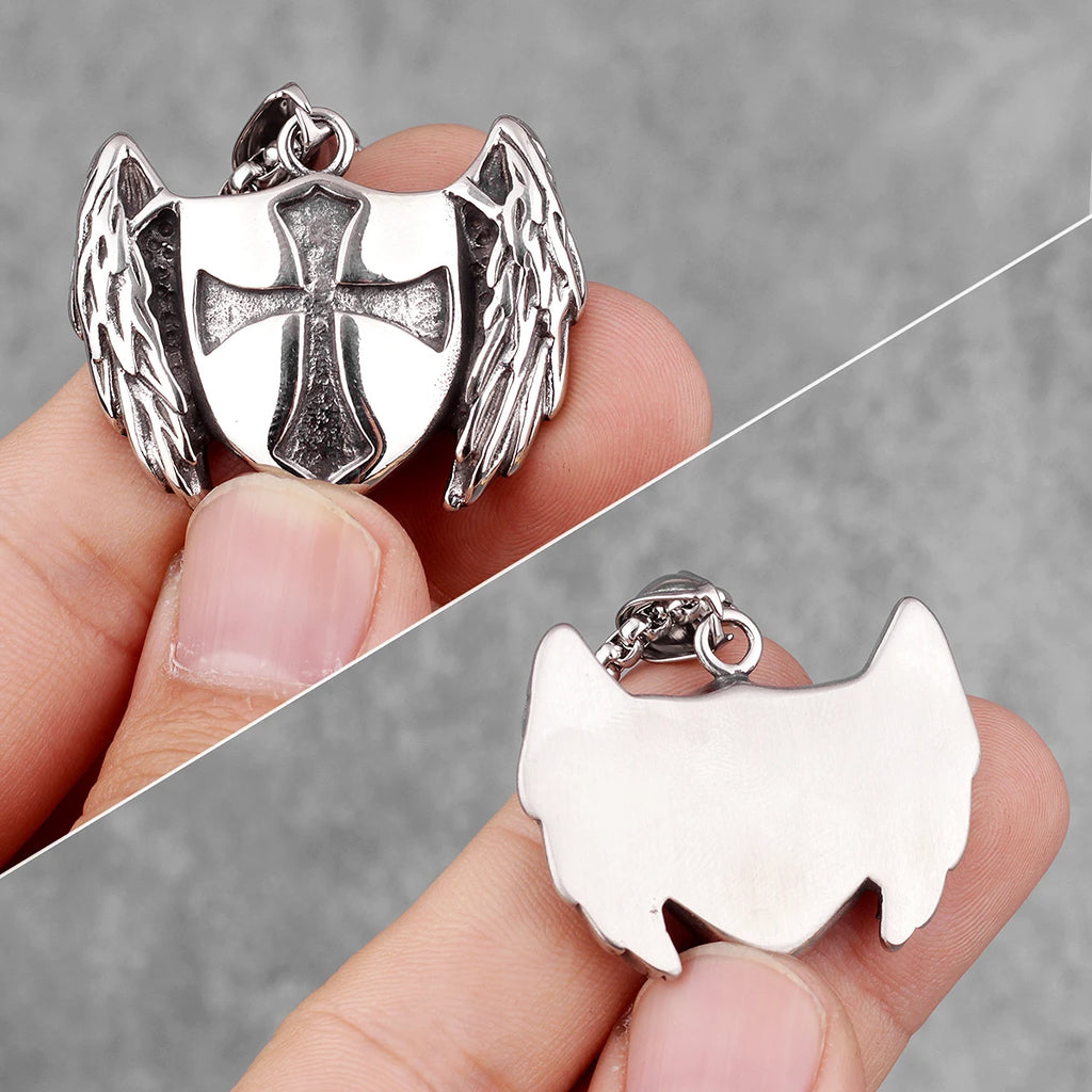 Cross Shield Crusader Stainless Steel Men Necklaces Pendants Chain Punk for Boyfriend Male Jewelry Creativity Gift Wholesale