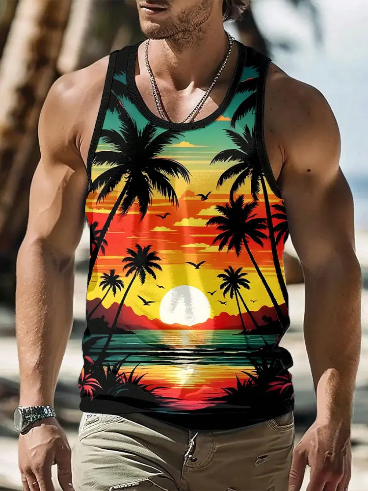 Summer Daily Casual Men's Sleeveless T-shirt Hawaiian Men's Tank Top Outdoor Beach Men's Tank Top Street Fashion Men's Tank Top