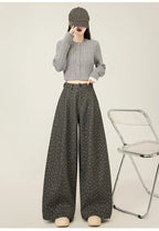Lazy style floral print woolen suit pants women in winter new loose and versatile casual curved knife wide leg pants