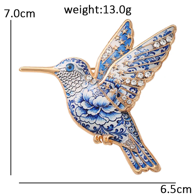 PENDRA Skywing Hummingbird Rhinestone Bird Brooch