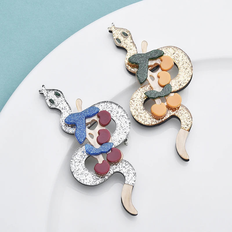 Wuli&baby Acrylic Snake Brooches For Women Unisex 2-color Cute Animal Party Casual Clothes Brooch Pins Gifts