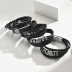 Men Multilayer Braided Leather Bracelets,Vintage Viking Compass Shape Metal Charm Wristband,Punk Stackable Bangle Jewelry Gift