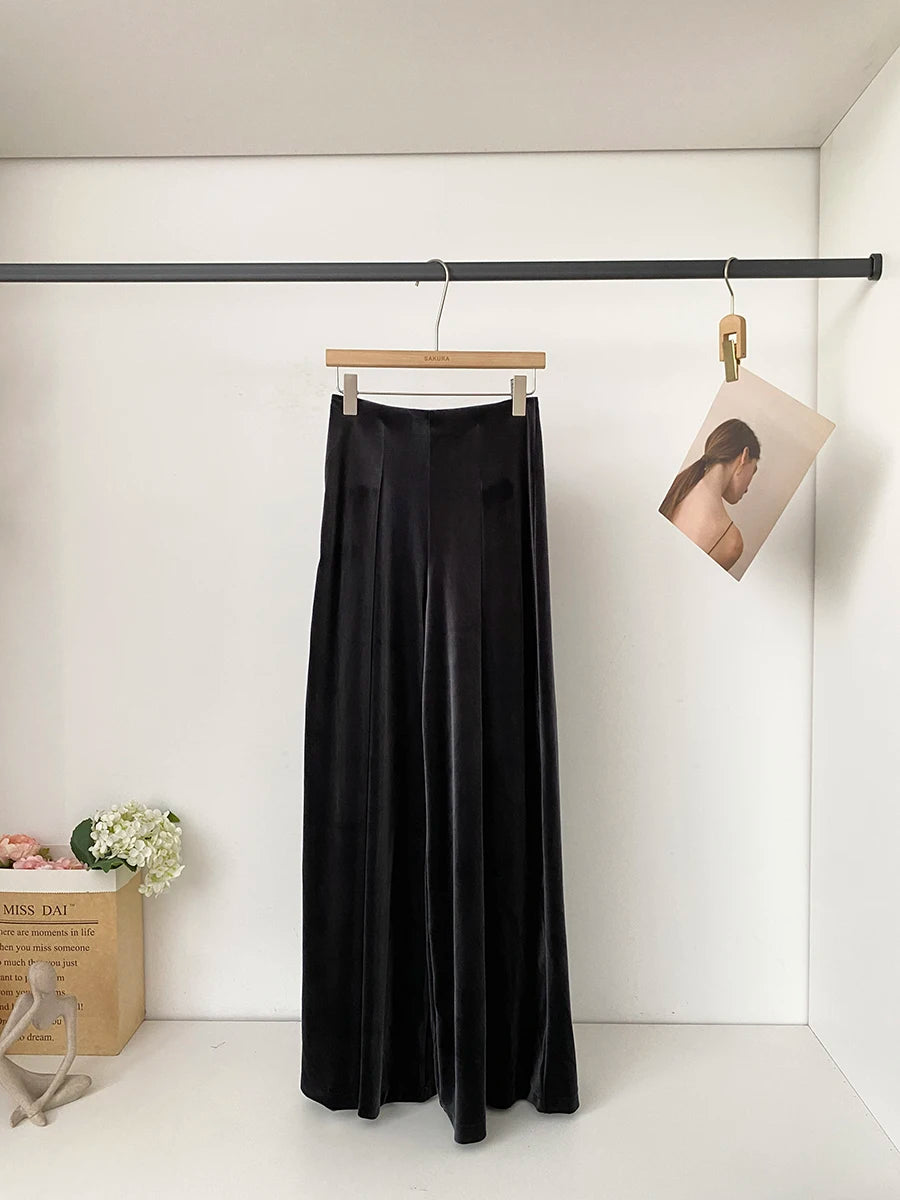 Autumn and winter new retro fashionable high-end velvet versatile casual pants loose fit wide leg pants for women