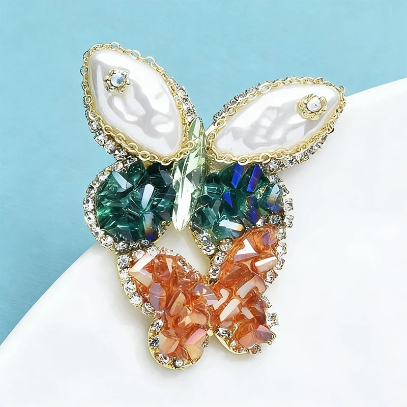 Wuli&baby Handmade Crystal Butterfly Brooches Pins For Women Unisex 2-color Beautiful Insects Office Brooch Gifts