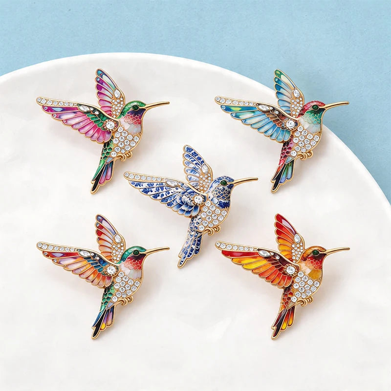 PENDRA Hummingbird Rhinestone Bird Brooch