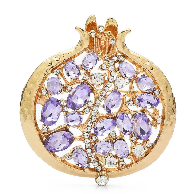 PENDRA Garnet 3-Color Enamel Rhinestone Pomegranate Brooch