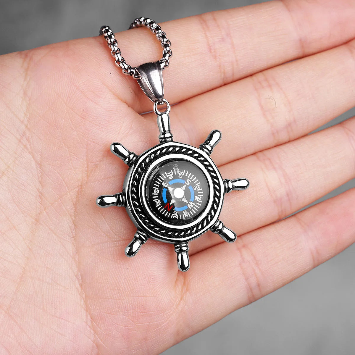 PENDRA Rudder Compass Steel Necklace