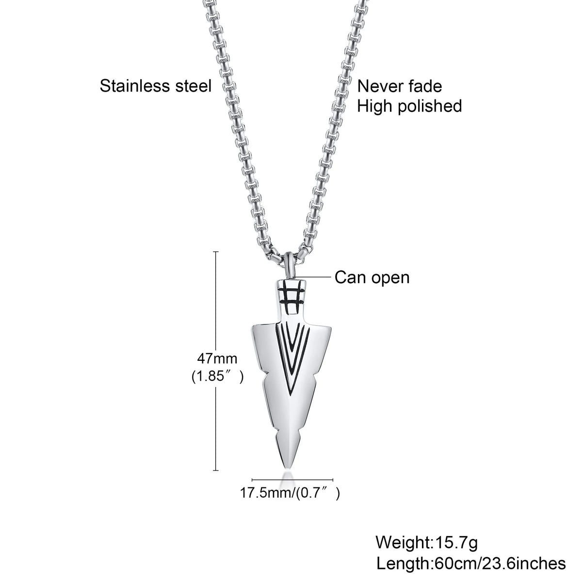 Mens Cremation Urn Necklace for Ashes,Stainless Steel Tribal  Arrowhead Memorial Pendant,Bereavement Keepsakes Gifts