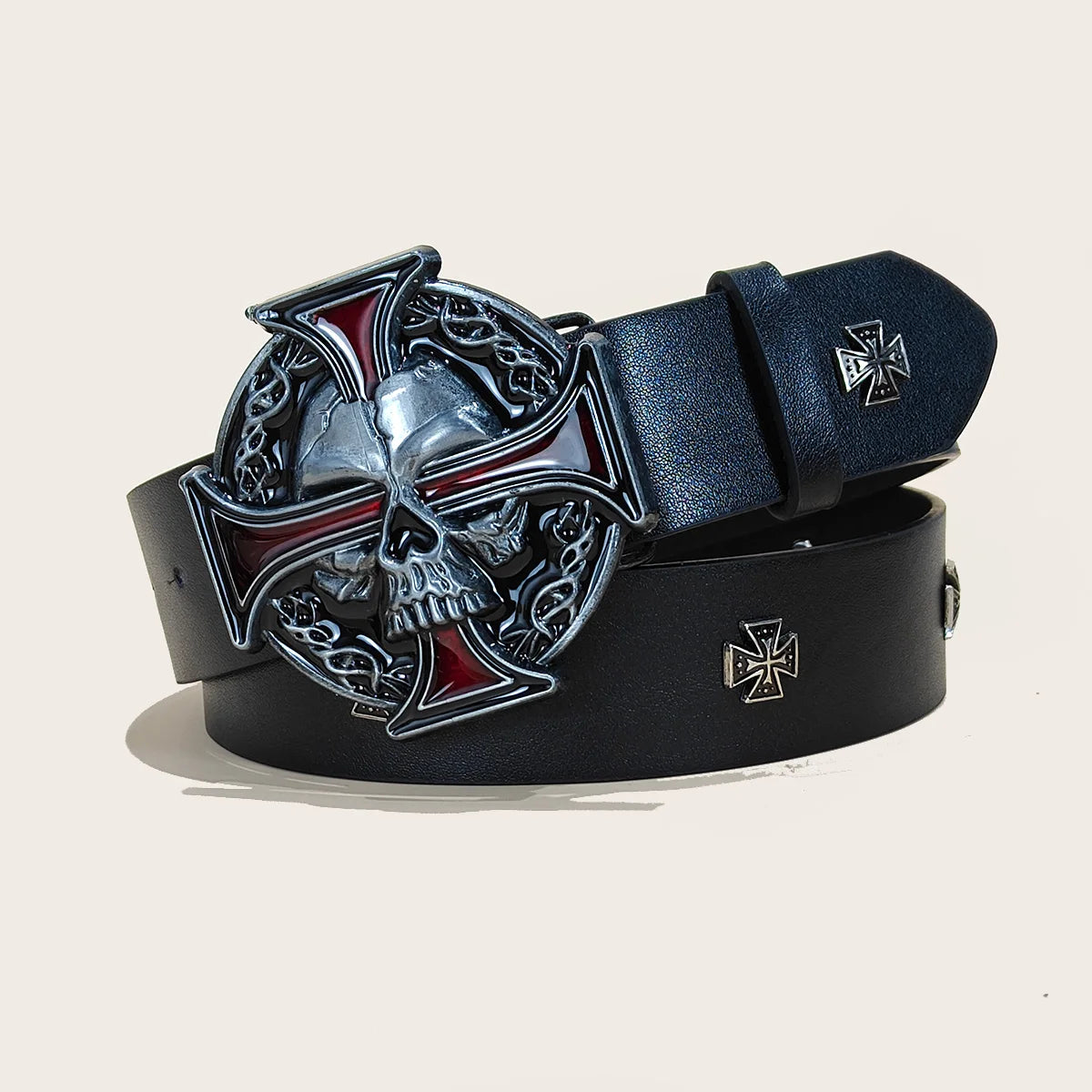 Retro Men's Belt Bohemian Style-Chic Black PU Leather Belt Fashion Skull Rivet Belt Punk Rock Y2K Style For Men Women Jeans Belt