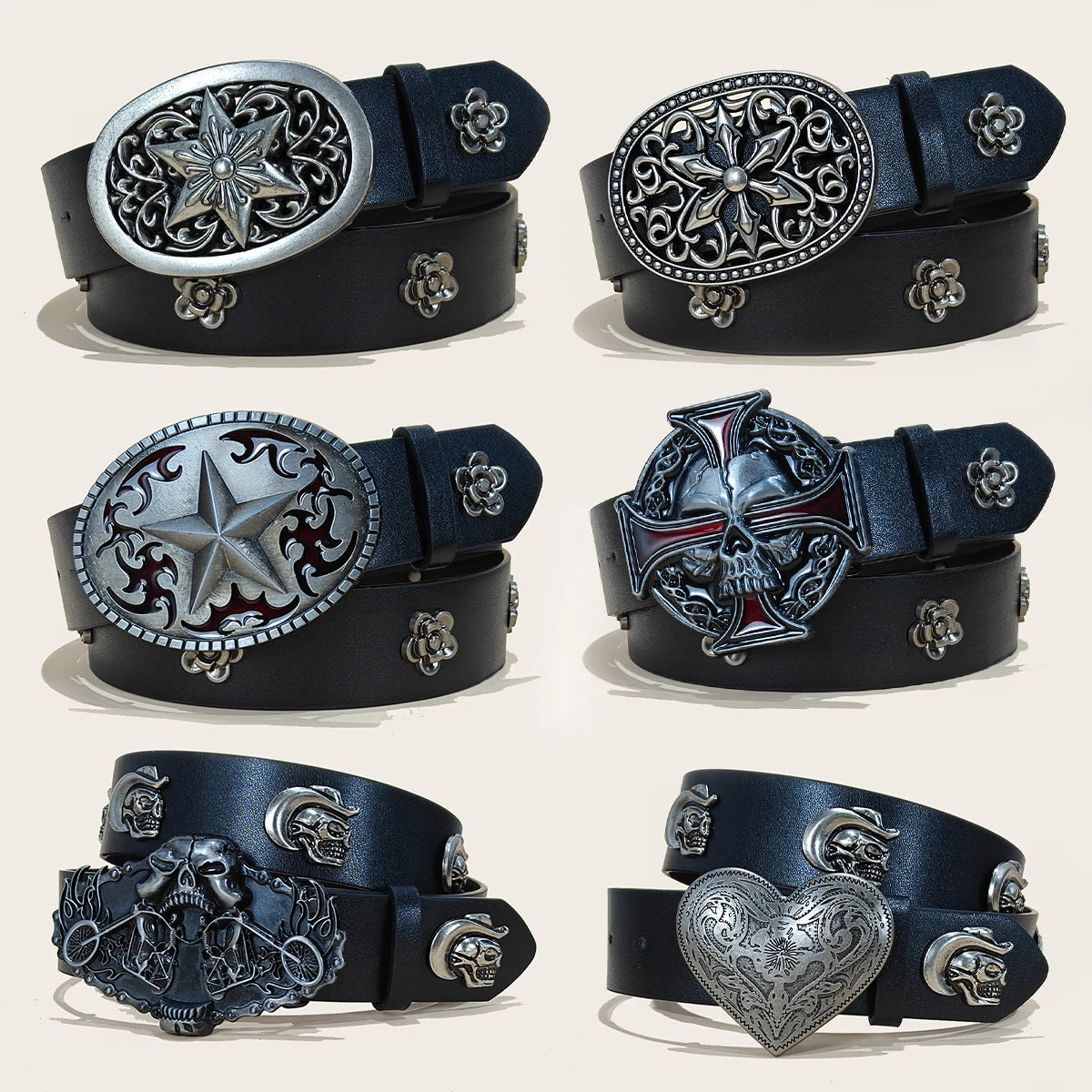 Men and Women's Belt Skull Cross Rivet Wide Belt Personalized Buckle Street Trend Punk HipHop Style Y2K Belt Jeans Belt Gothic