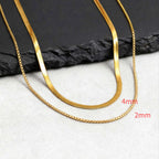 2pcs Chain Necklace for Men Boys,4MM Stainless Steel Flat Snake Chain Collars,2mm Silver Gold Color Box Chain Gift