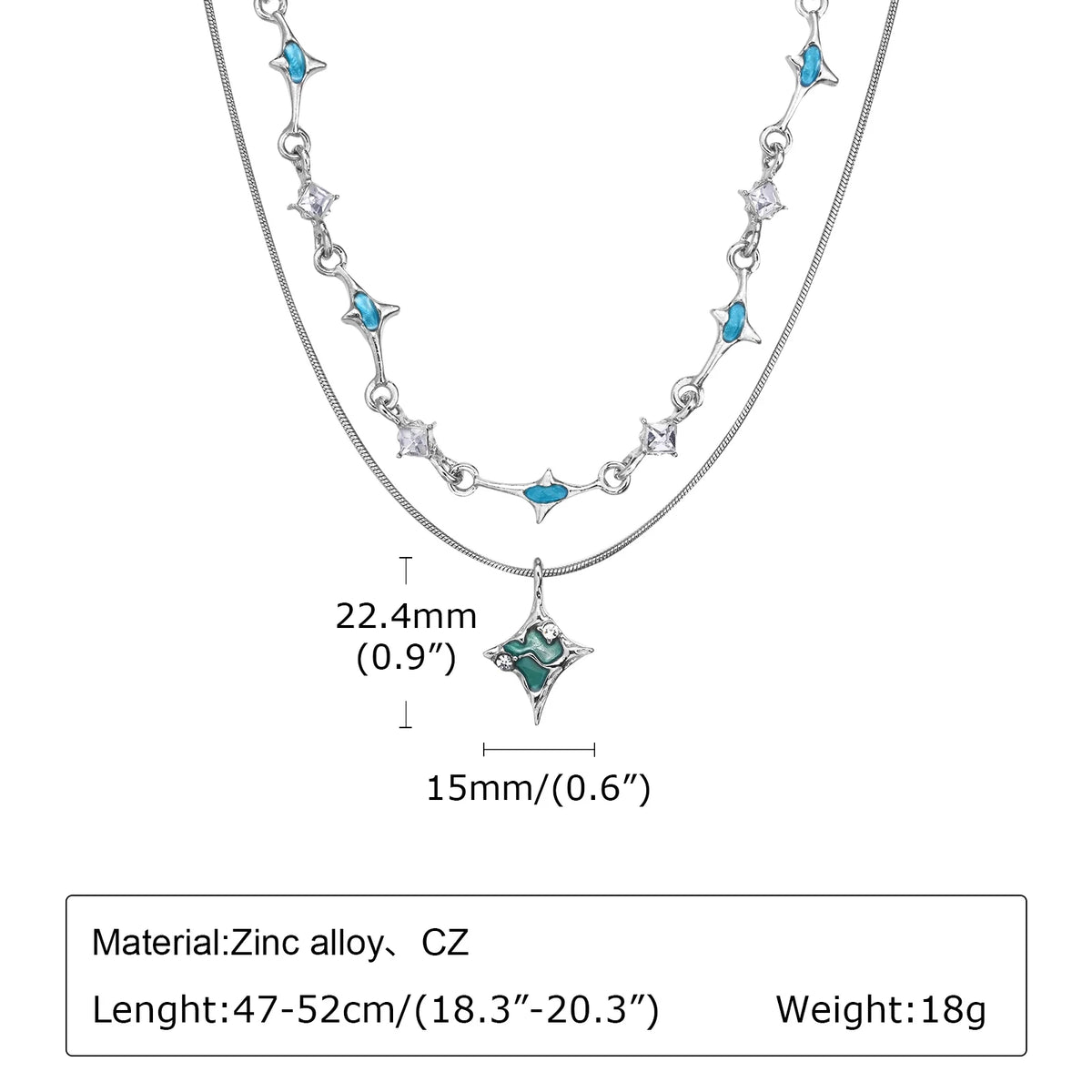 Mprainbow Irregular Starlight Necklaces for Men Women,Blue Green Star Pendants with Snake Bone Chain Collar,Hiphop Jewelry Gift