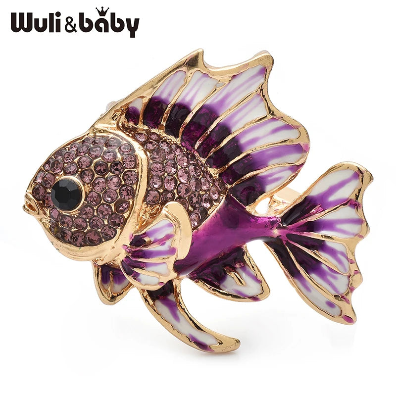 PENDRA Finlet 2-Color Rhinestone Enamel Fish Brooch