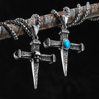 PENDRA Skull Turquoise Cross Steel Necklace