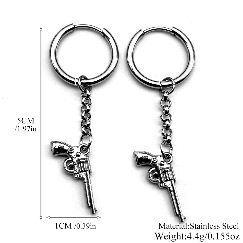 Fashion Revolver Hiphop Earrings For Women Men Stainless Steel Silver Color Punk Gothic Y2K Male Earhoop Party Jewelry Gifts
