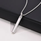 Waterproof 3D Vertical Bar Necklaces for Men,Minimalist Stainless Steel Geometric Pendant with Box Chain,Male Collar Jewelry
