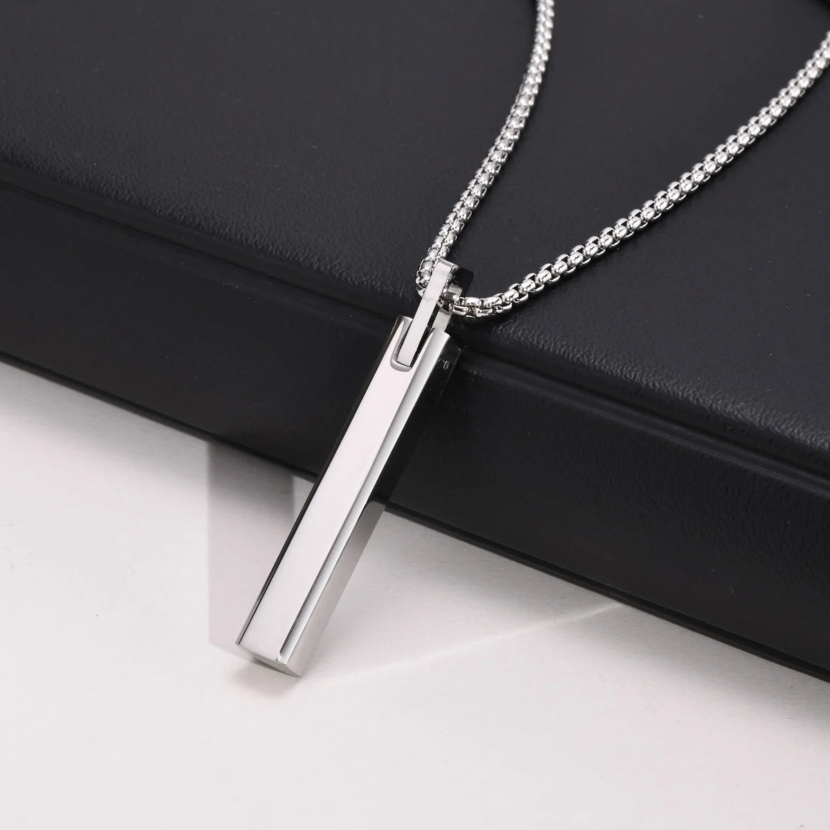 Waterproof 3D Vertical Bar Necklaces for Men,Minimalist Stainless Steel Geometric Pendant with Box Chain,Male Collar Jewelry