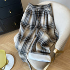 PENDRA Plaid Woolen Elastic Waist Wide Leg Pants