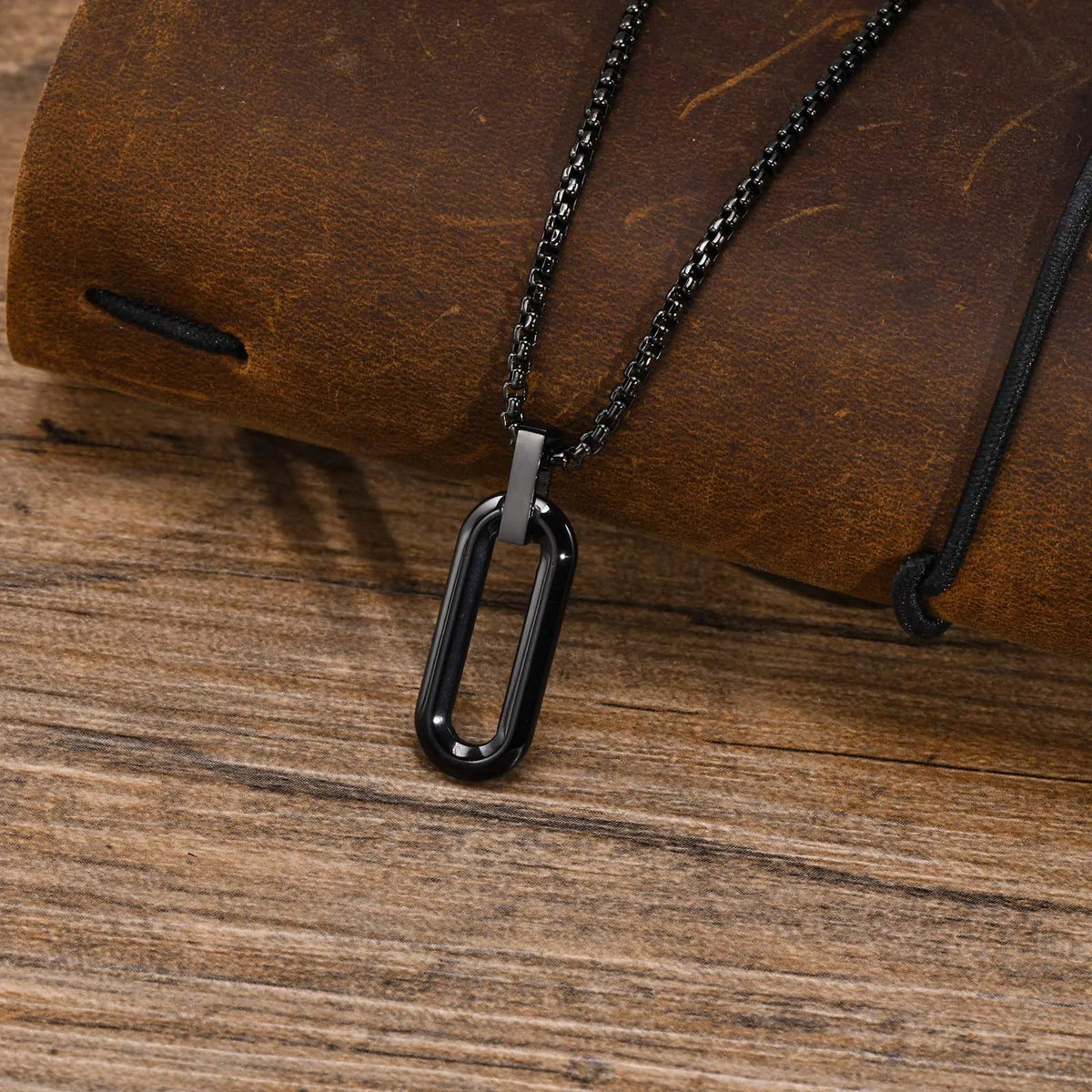Men Geometric Necklaces, Waterproof Stainless Steel Hollow Pin Shaped Pendant with Box Chain Collar, Gifts for Him Jewelry