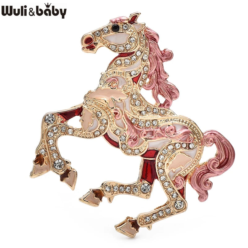 Wuli&baby Luxury Running Horse Brooches For Women Unisex 4-color Enamel Powerful Animal Year Of The Horse  Party Brooches Pins