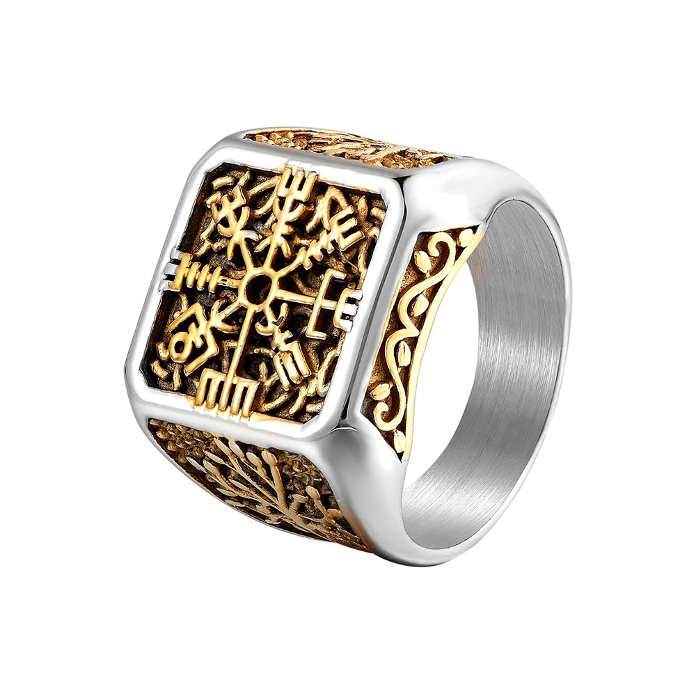 PENDRA Viking Trident Gold Steel Ring