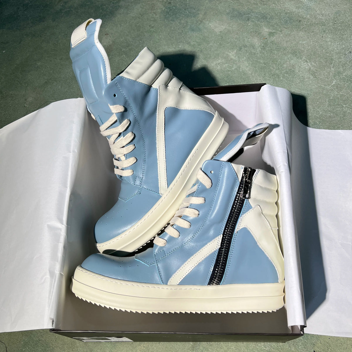 New Brand Men Shoe Casual High Top Women Sneaker Leather Lace Up Blue Geobasket Zipper Street Designer Fashion Flat Ankle Boot