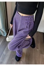 Corduroy pants women autumn and winter new Chinese style buckle casual thick solid color versatile wide leg pants