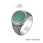 Punk Vintage Ethnic Rings for Men,Stainless Steel Natural Stone Scale Ring,Round Stone Signet Ring Gift for Husband Dad Son