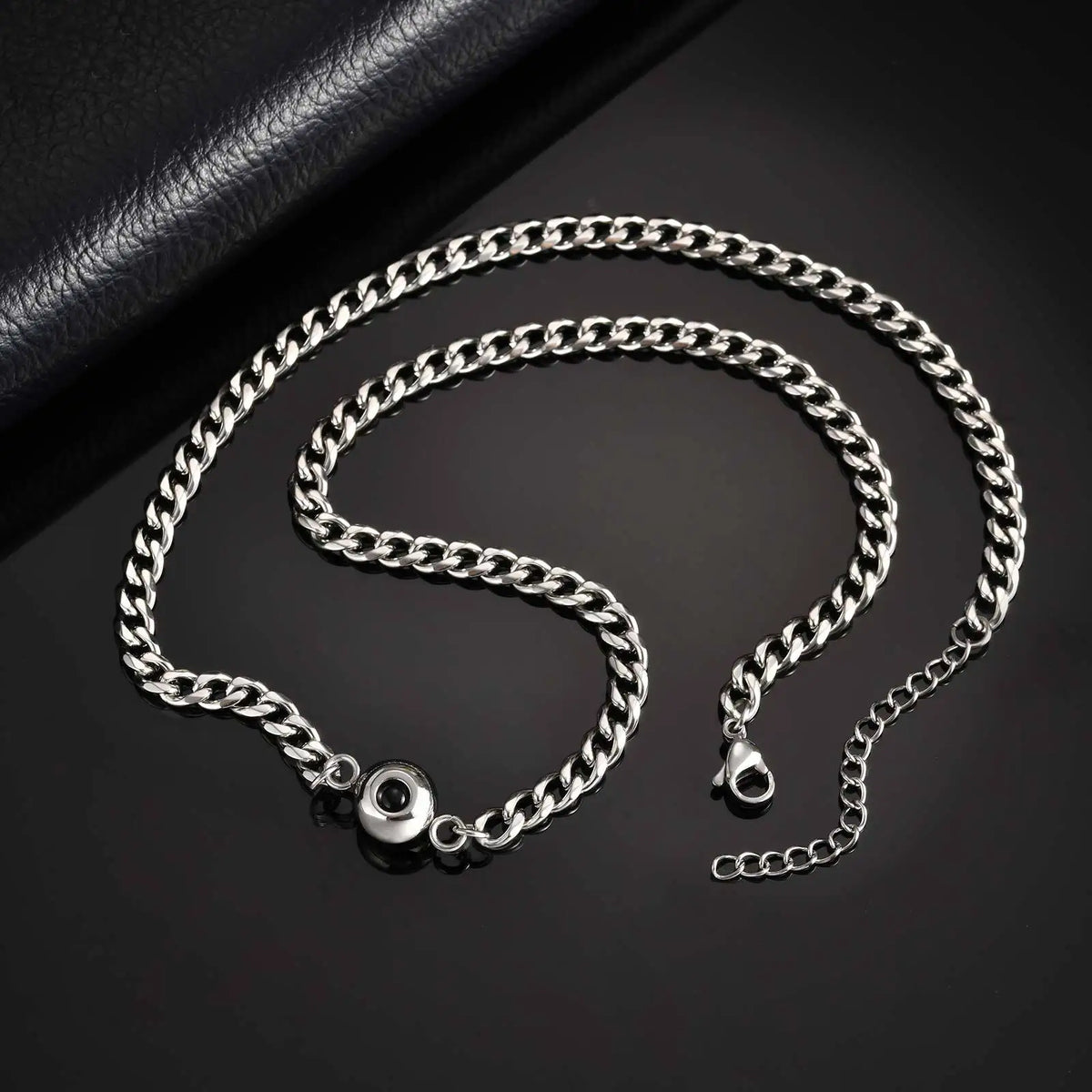 Customized Projection Stone Necklace for Men,Stainless Steel Cuban Chain Collars,Anniversary's Day Gift