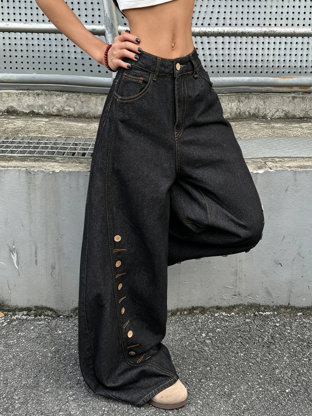 PENDRA American Buttoned Splicing Jeans