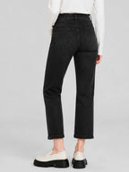Women's solid color important stretch cropped tight jeans, fashionable and simple style, button design, suitable for spring and summer outings and dates
