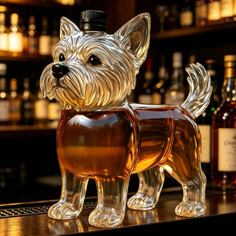 JJWest Highland Terrier Shaped Whiskey Decanter, Clear Glass Liquor Bottle for Bourbon/Brandy, Unique Bar Decor & Dog Lover Gift