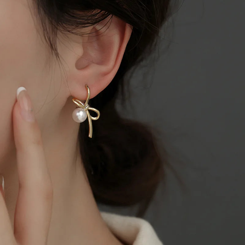 VENTFILLE 925 Sterling Silver Bow Knot Pearl Earring for Women Versatile Korean Design Gift Jewelry Dropshipping
