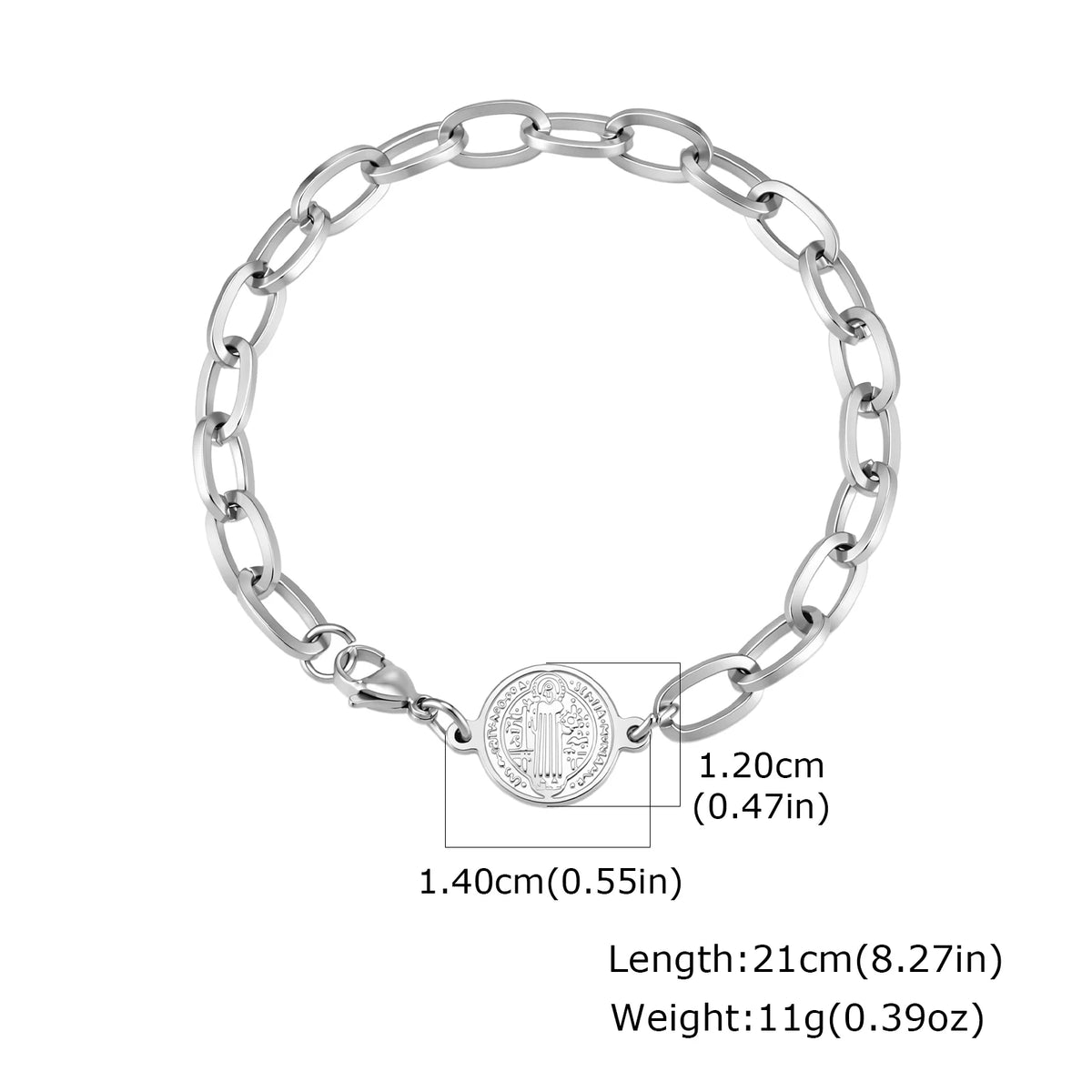 Saint Benedict Bracelet for Men,Gold Silver Color Stainless Steel Link Chain Wristband,Catholic Christian Medal Jewelry Gift