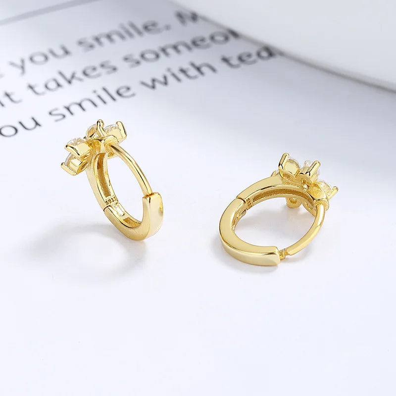 925 Sterling Silver Vintage Earrings For Women Trendy Simple Flower CZ Earring Jewelry Prevent Allergy Party Accessories Gift