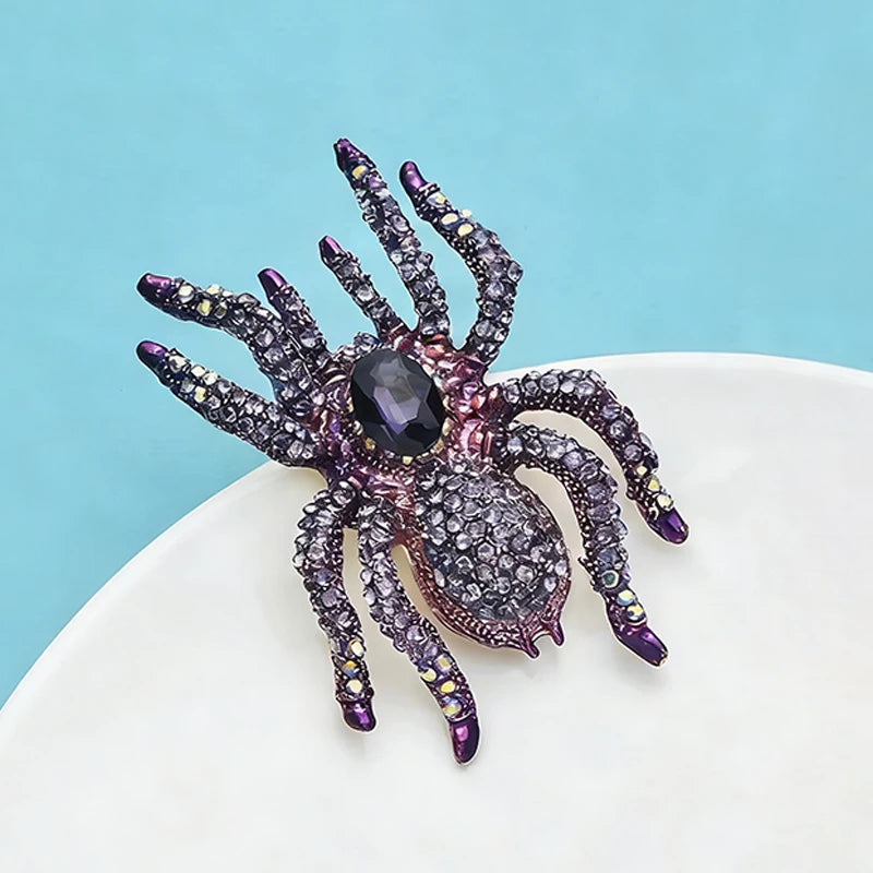 Wuli&baby Sparkling Vintage Spider Brooches For Women Unisex 2-color Rhinestone Charming Insects Party Office Brooch Pins Gifts