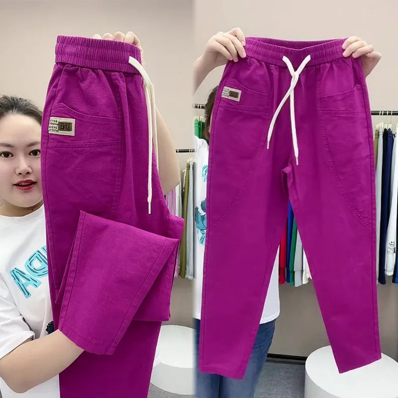 Women's Harem pants Summer Vintage Thin High Waist Straight Casual Pants Women Fashion Loose Cotton linen pants Trousers Female