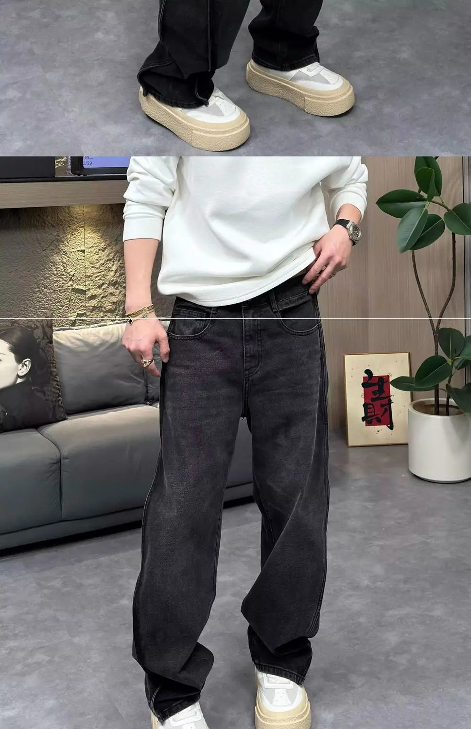 PENDRA Wide Leg Zipper Straight Pants