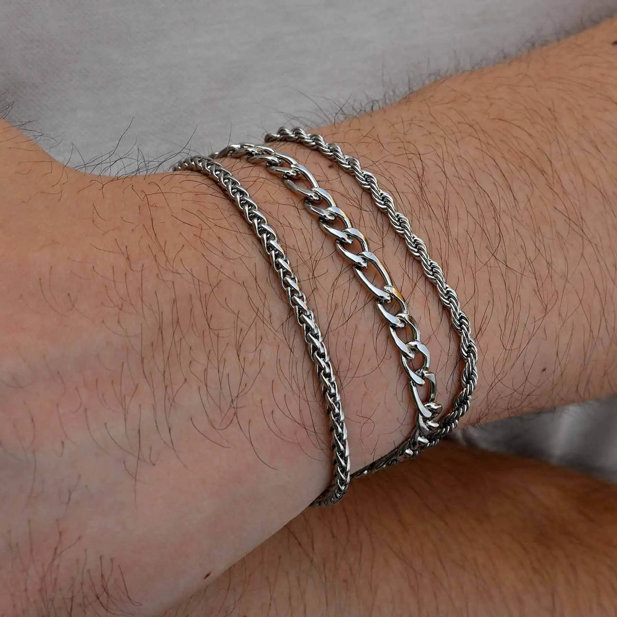 3pcs Silver Color Men's Bracelet,Waterproof Stainless Steel Wheat Chain Bracelet,Simple Casual Jewelry Gift